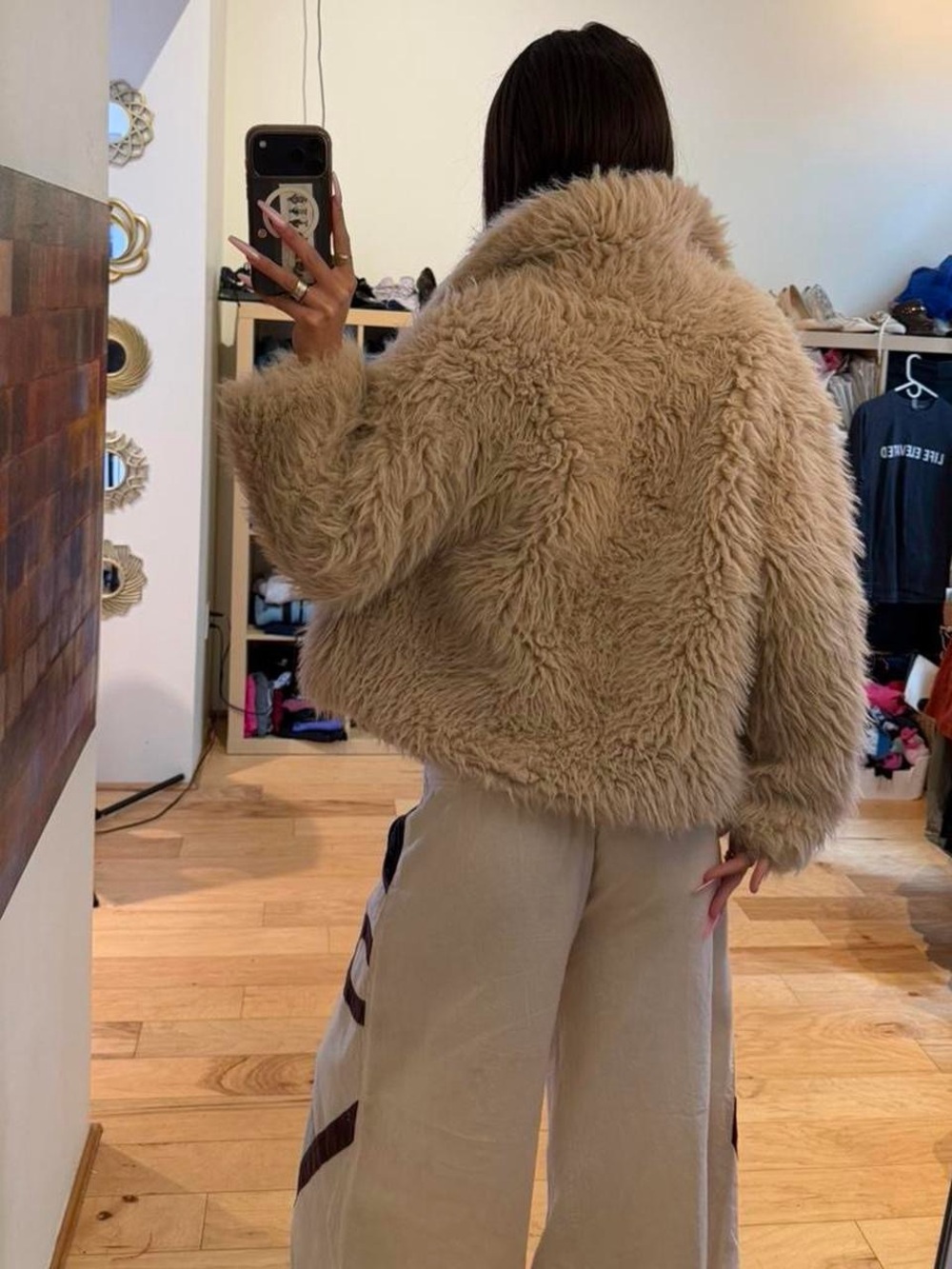 Plush Teddy Jacket in Beige - Women's Cozy Faux Fur Coat - Picture 3 of 6